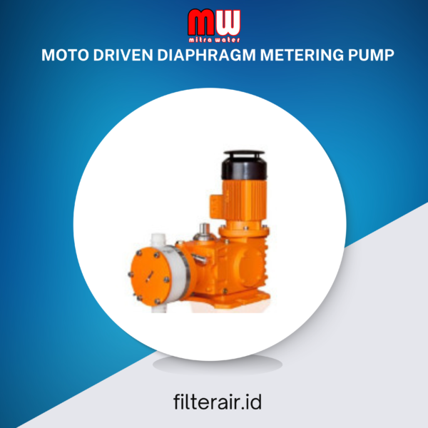 Motor driven pumps ProMinent META dengan penggerak motor dan diafragma, berwarna oranye, digunakan untuk aplikasi industri pengolahan air dan kimia