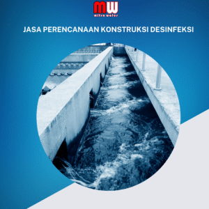 Diagram sistem desinfeksi air menggunakan teknologi UV dan klorinasi yang dirancang dalam perencanaan konstruksi pengolahan air bersih.