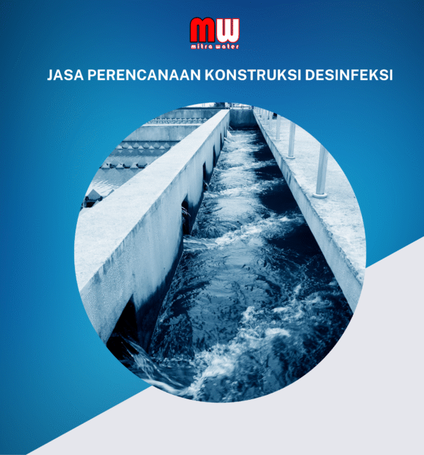 Diagram sistem desinfeksi air menggunakan teknologi UV dan klorinasi yang dirancang dalam perencanaan konstruksi pengolahan air bersih.