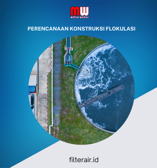 Diagram proses flokulasi dalam pengolahan air limbah industri menggunakan tangki flokulator dengan pengaduk mekanik.