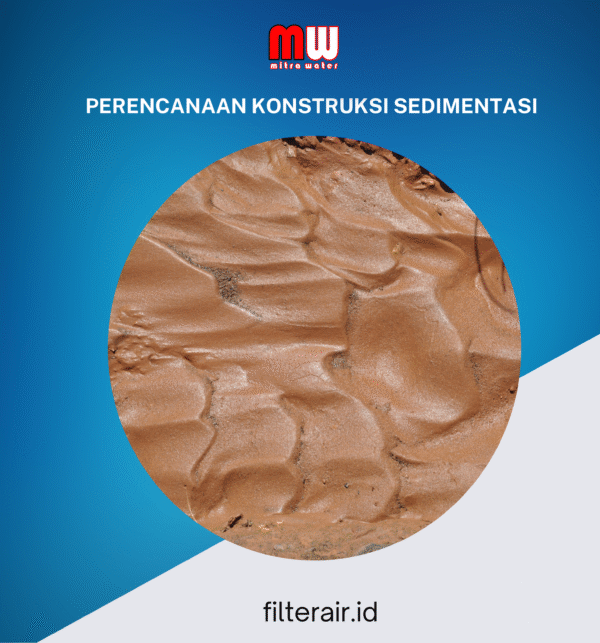 Diagram rancangan unit sedimentasi horizontal untuk pengolahan air bersih pasca-flokulasi.